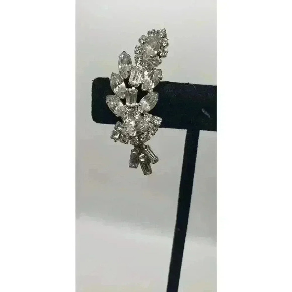 Earrings Rhinestone Climber Big Layered Leaf 3rd Eye Flower Vintage Statement - Picture 3 of 9